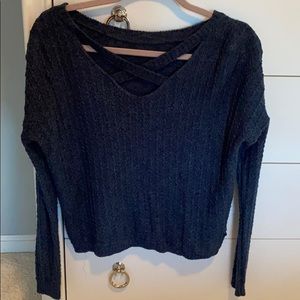 Navy Sweater With Crisscross Straps in Front